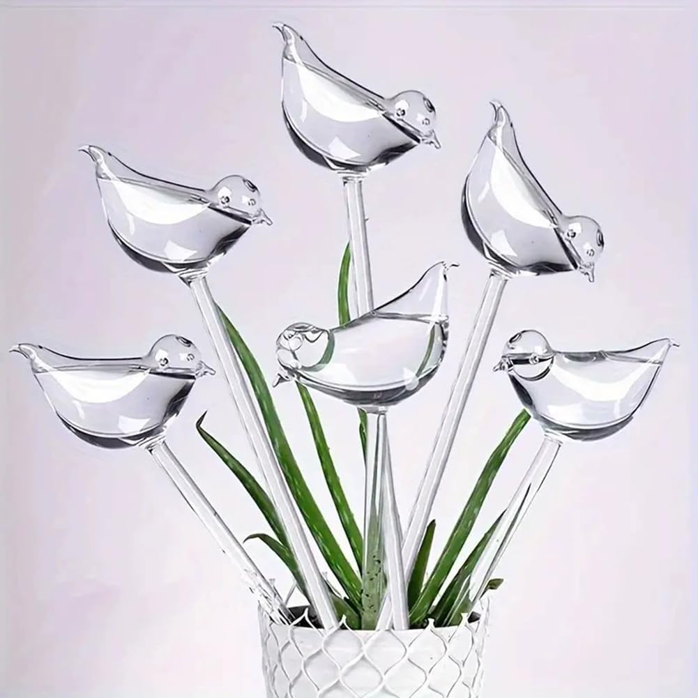 Tyenaza Abreuvoir pour Plantes, 6 Pièces Abreuvoir pour Plantes en Forme D'oiseau, Dispositif D'arrosage Automatique en Forme De Forme D'oiseau en Verre pour Jardin Intérieur Et Extérieur