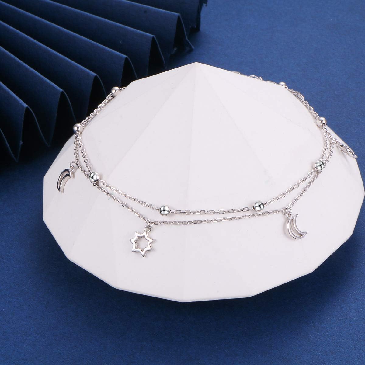 DAOCHONG Anklet for Women S925 Sterling Silver Adjustable Foot Heart Lotus Infinity Moon Srars Flower Pearl Multilayer Layered Ankle Bracelet Beach Jewelry - Image 4