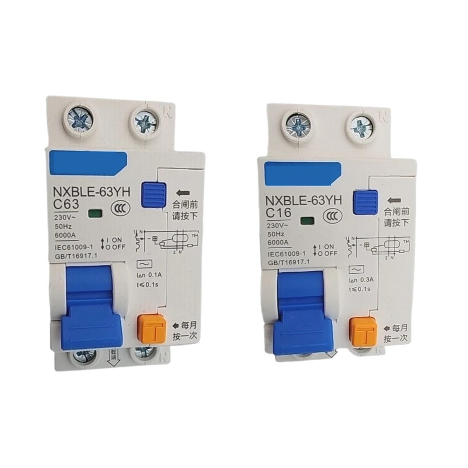 Interruttore differenziale ad alta sensibilità NXBLE-63YH 1P+N da 10A a 63A 100mA/300mA, adatto for circuiti domestici.(300mA,16A)