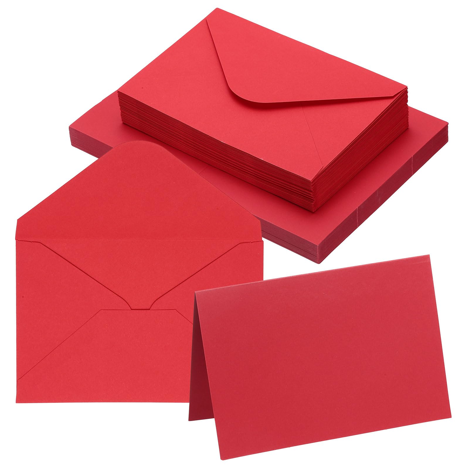 PATIKIL 10x15cm Blank Greeting Card and Envelopes, 50Sets Half Fold Note Cards and Envelopes Folded Right Angles Cardstock Greeting Card for Wedding Birthday Party Invitations, Bright Red