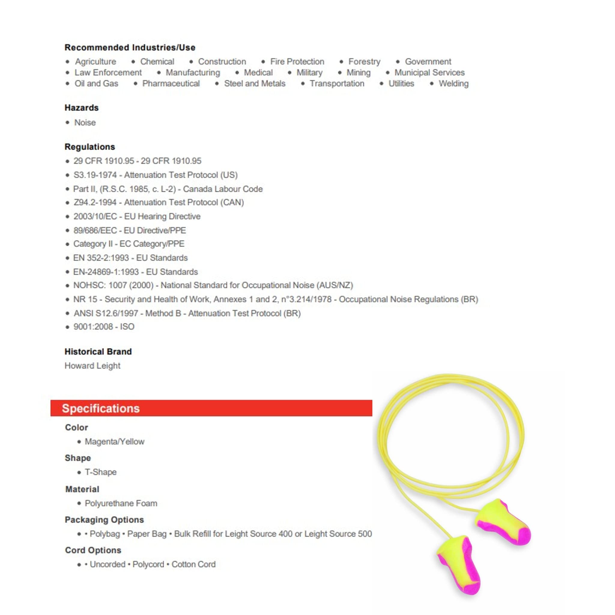 Bricoloco Tapones para los oidos de Alta Visibilidad con cordones - Protección auditiva, tapones para estudiar, cuidar oidos ruido trabajo, dormir sin ronquidos, yoga (50)