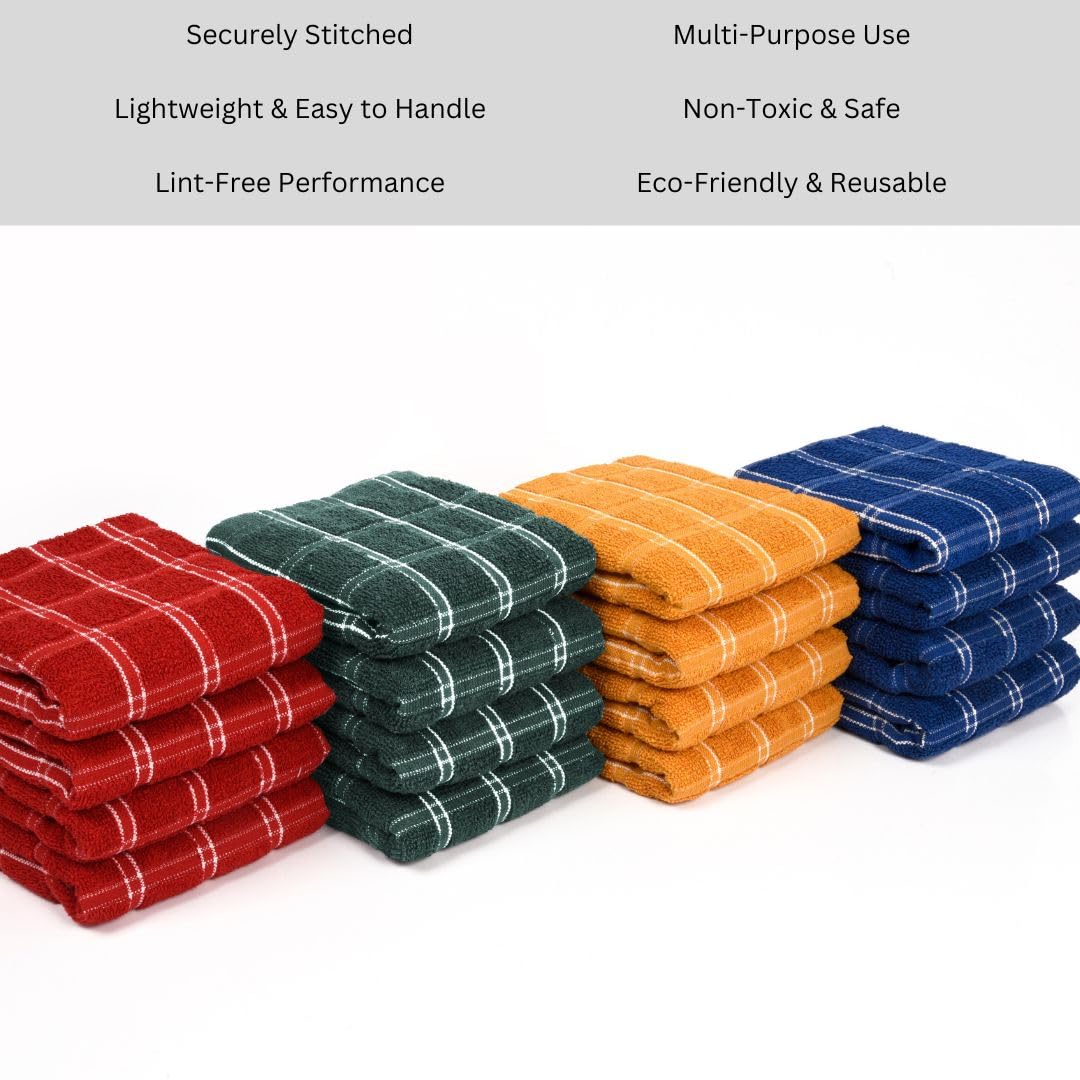 TEXSTYLE Kitchen Multipurpose 100% Cotton, Kitchen Cleaning & Quick Drying of Plates & Glasses, High Absorbency Dish Cloths Kitchen Towel, 40x60 cm, 380 GSM Kitchen Towel Pack of 4 Blue 4