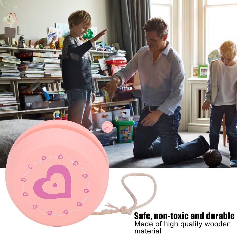 Zerodis Colorful Yo-yo Ball Toy Responsive Magic Cute Wooden Yo-yo Early Education Toy with Cartoon Pattern for Kid Child(Pink Heart) - Image 5