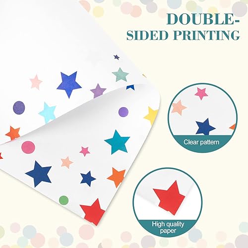 Miniatura 3 de Whaline Paquete de 80 papeles coloridos de papelería, arco iris, estrellas, rayas, puntos, papel de membrete decorativo, papel de escritura de