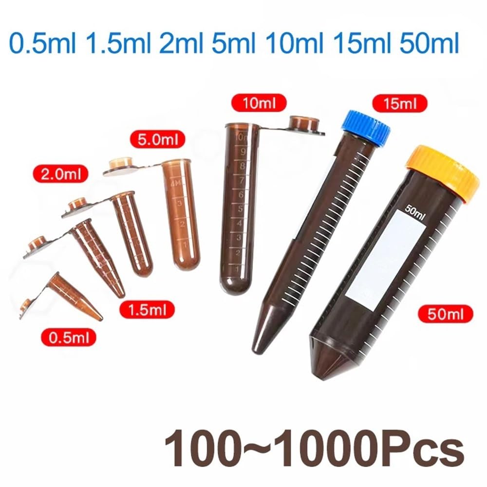 Cristalería de Laboratorio Tubo de centrífuga de plástico marrón de 5 ml, 10 ml y 15 ml con tapa graduada, vial de muestra, equipo de laboratorio(50ml-50Pcs)