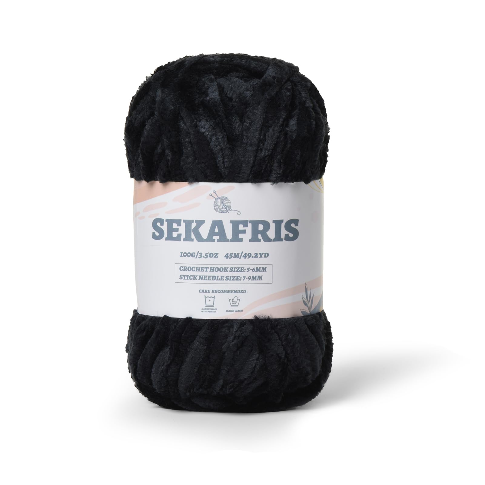 Chenille Velvet Soft Yarn Black 1 Pack