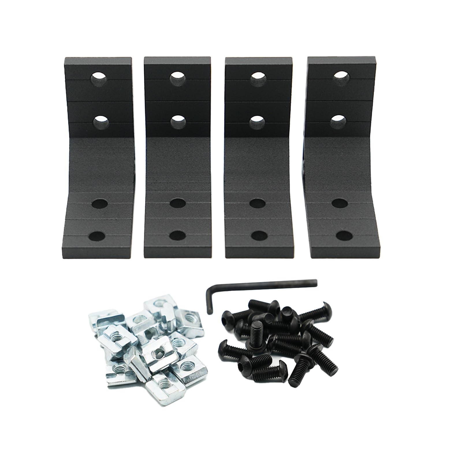 Iverntech 4pcs Black Corner Bracket Connector Joint Brace Fastener for 4040 Series Aluminum Extrusion Profile Standard 8mm Slot with 16 pcs M8 T Nuts+16 pcs M8 Screw+1pcs Wrench — image 1