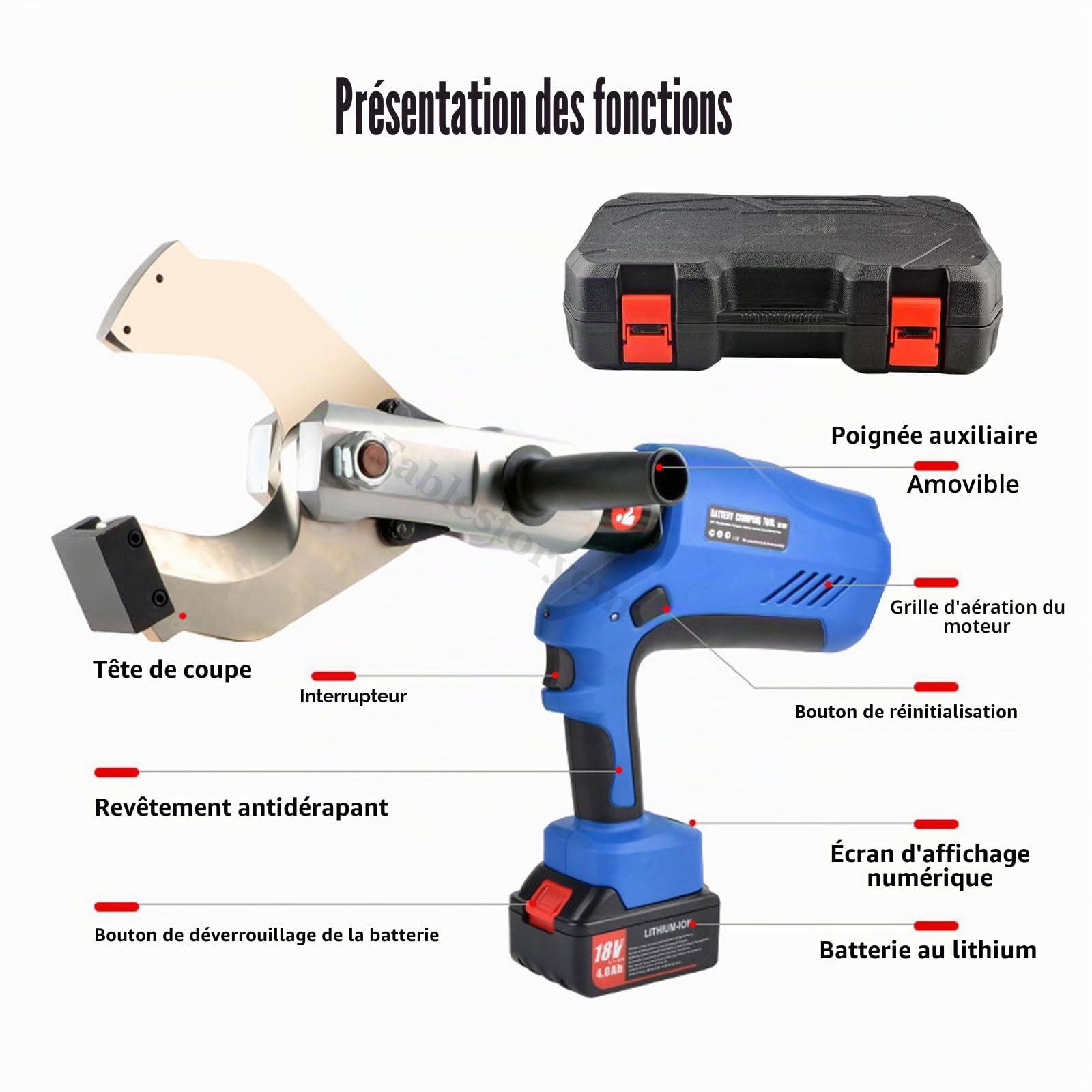 Coupe-câble hydraulique, Coupe-câble électrique à cliquet 250KN avec Affichage LED/2 Batteries, Outil de Coupe de Fil Φ85MM-120MM pour câbles Al et CU/Al blindés,85MM