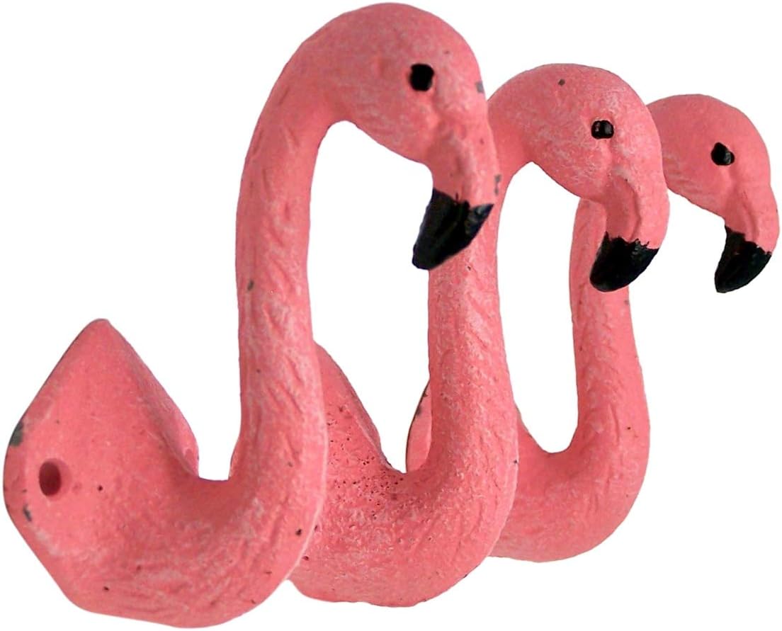 Pink Flamingo Cast Iron Wall Hook 4 Inch (Set of 3)