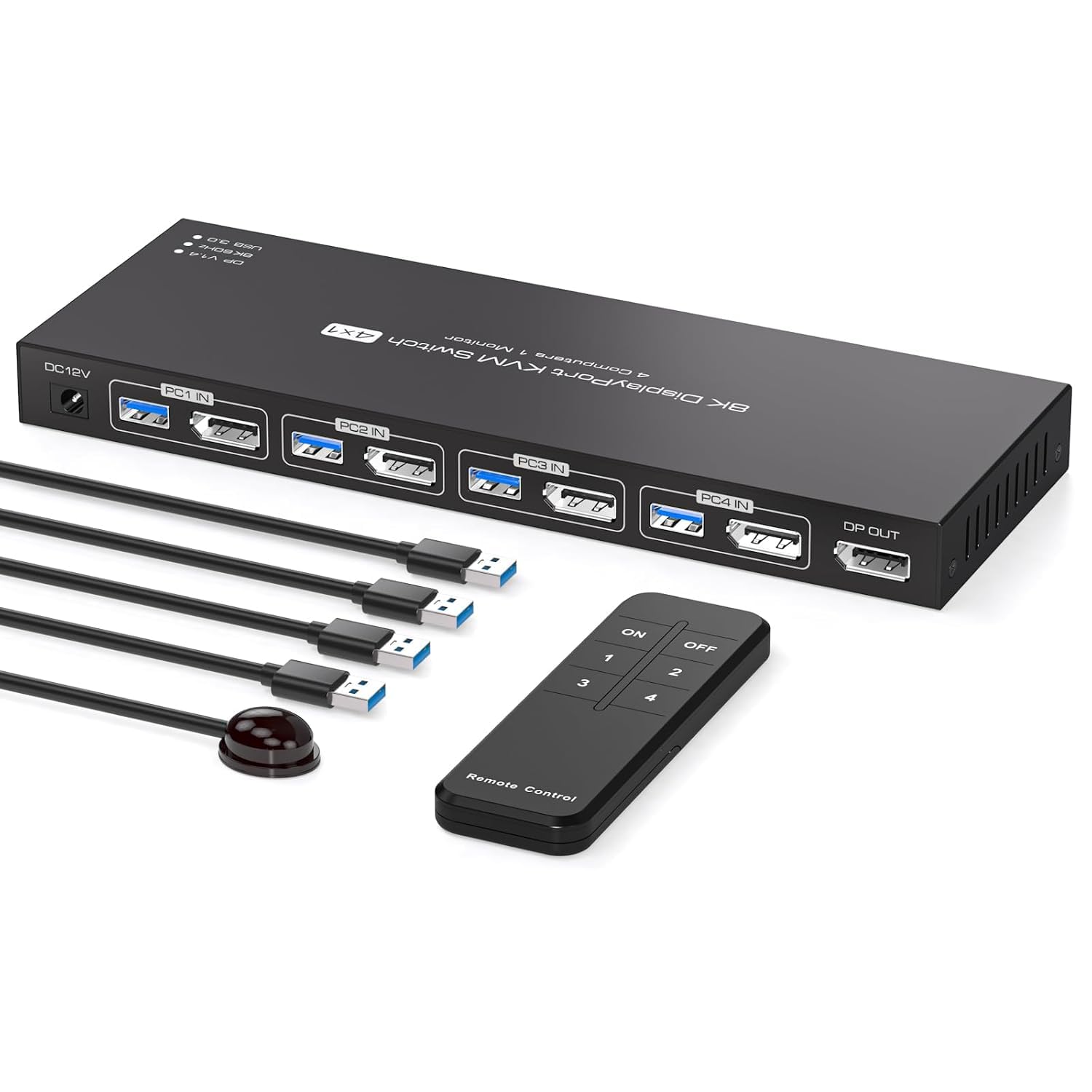 8K Displayport KVM Switch 4 Computers 1 Monitor 4K144Hz 4 Po