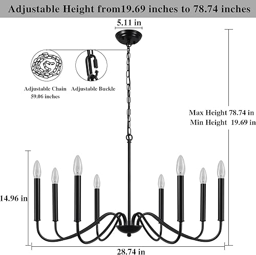 Miniatura 5 de Candelabros negros para comedor, 8 luces modernas de granja, lámparas colgantes de techo, candelabros de metal rústico para sala de estar, cocina,