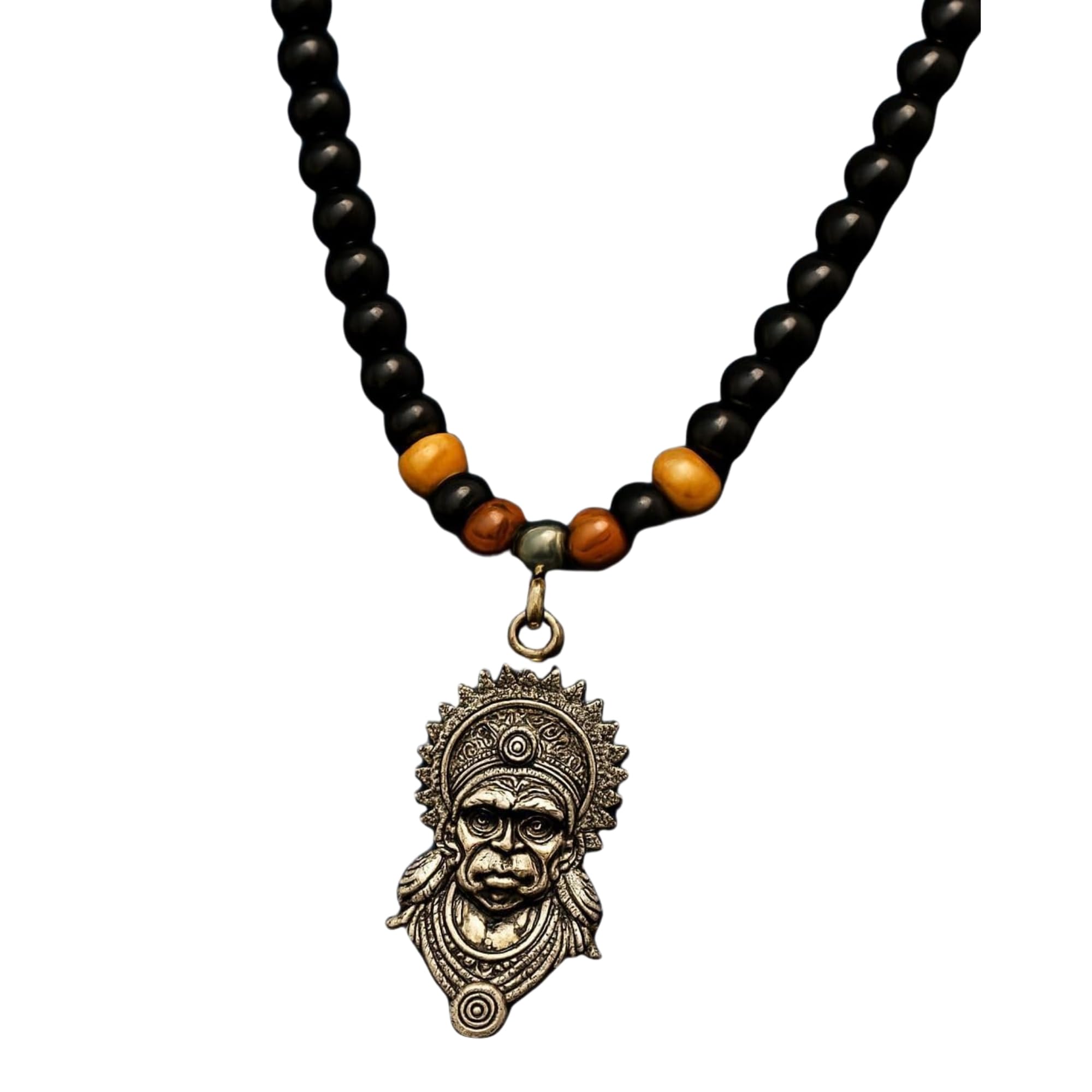 pasu fashion Black beads hanuman ji pendant for men | stylish religious mala chain alloy pendant|M02-Balaji011(NK)-picture-12