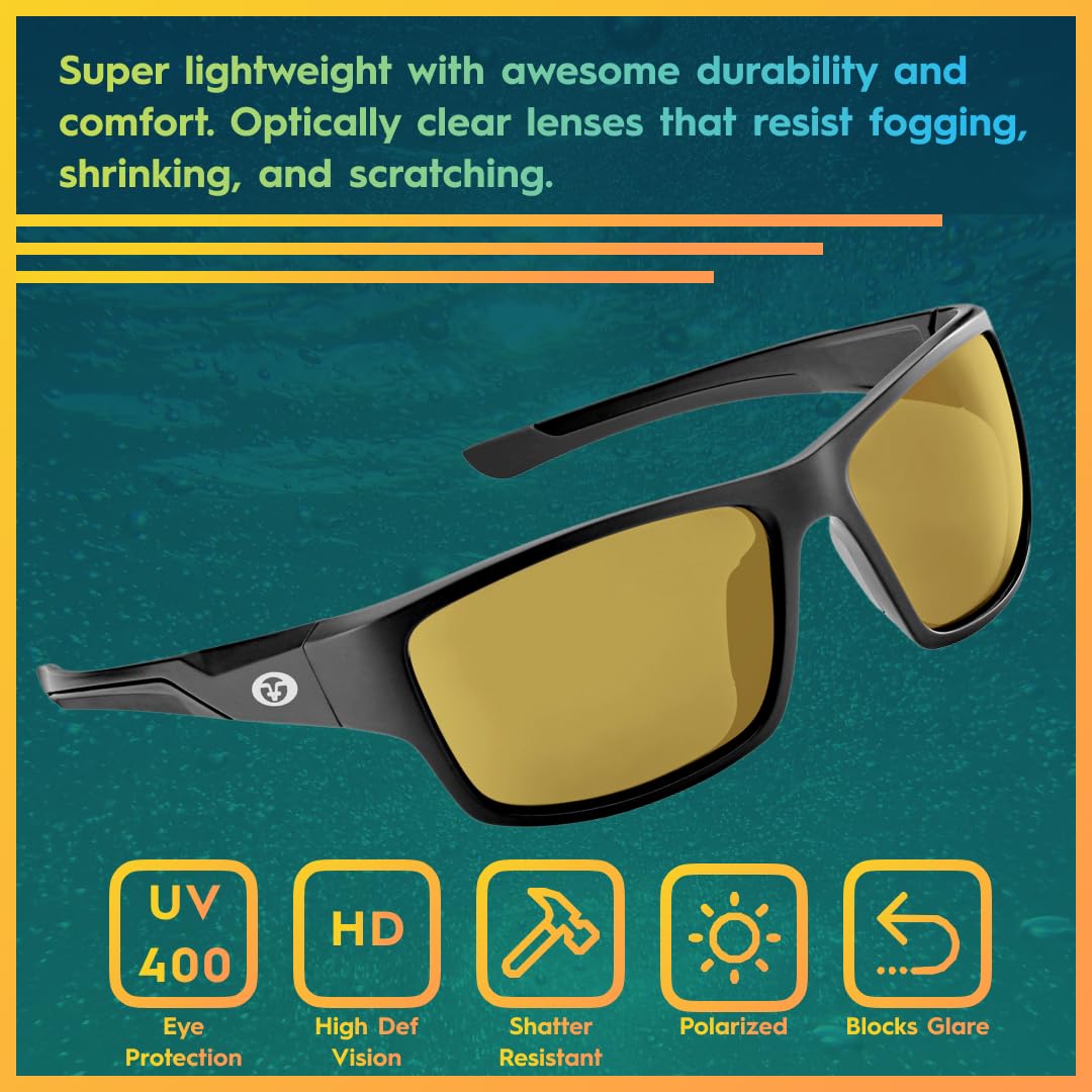 Flying Fisherman Sand Bank - Lentes de sol rectangulares polarizados, negro mate/amarillo ámbar, talla M