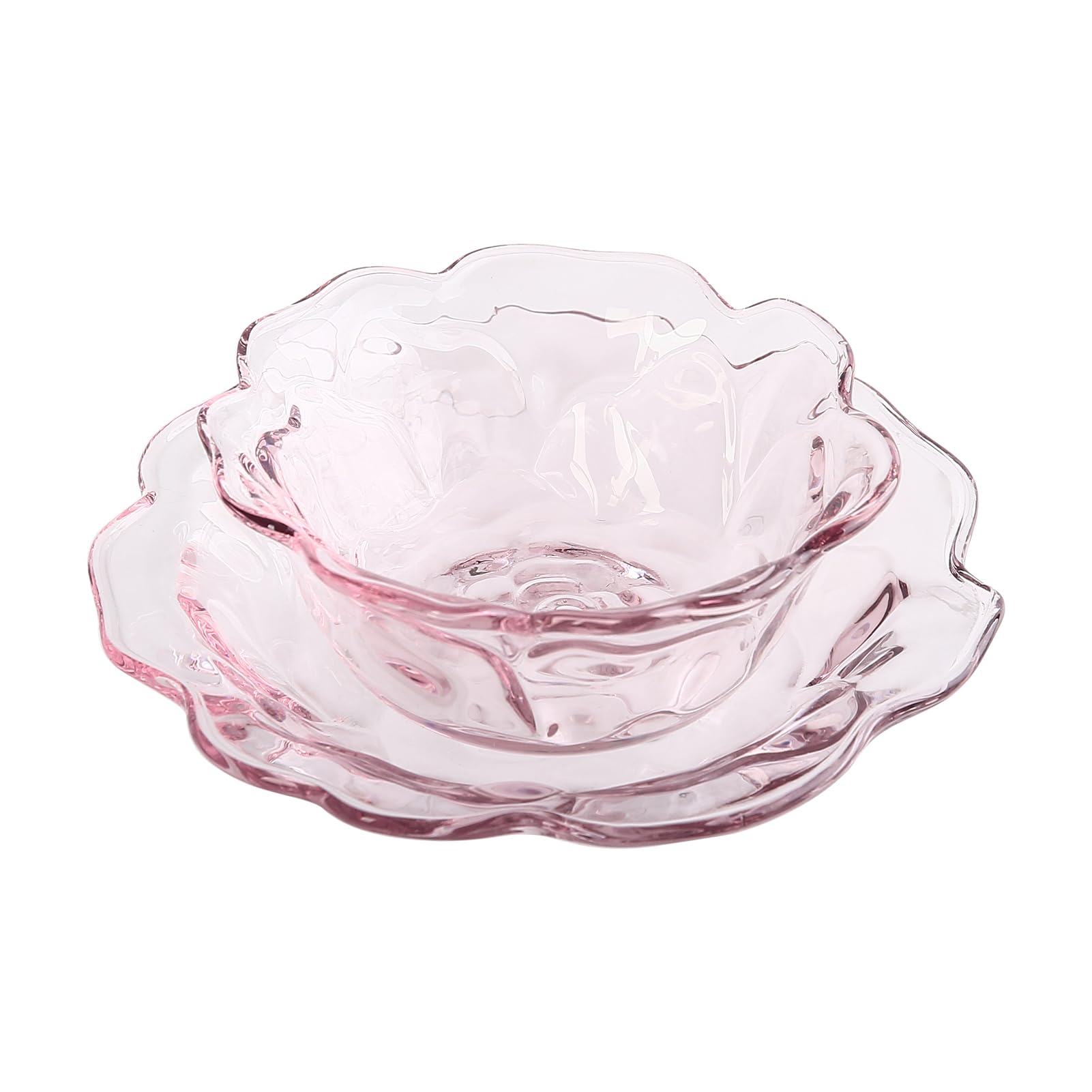 G Light Pink Crystal Glass Rose Flower Snack Dessert Plate and Bowl Set for Vintage Tea Party Supplies, 6.3 Inch Dried Fruit Plate for Afternoon Tea, Weddings, Dessert Plate for kitchen