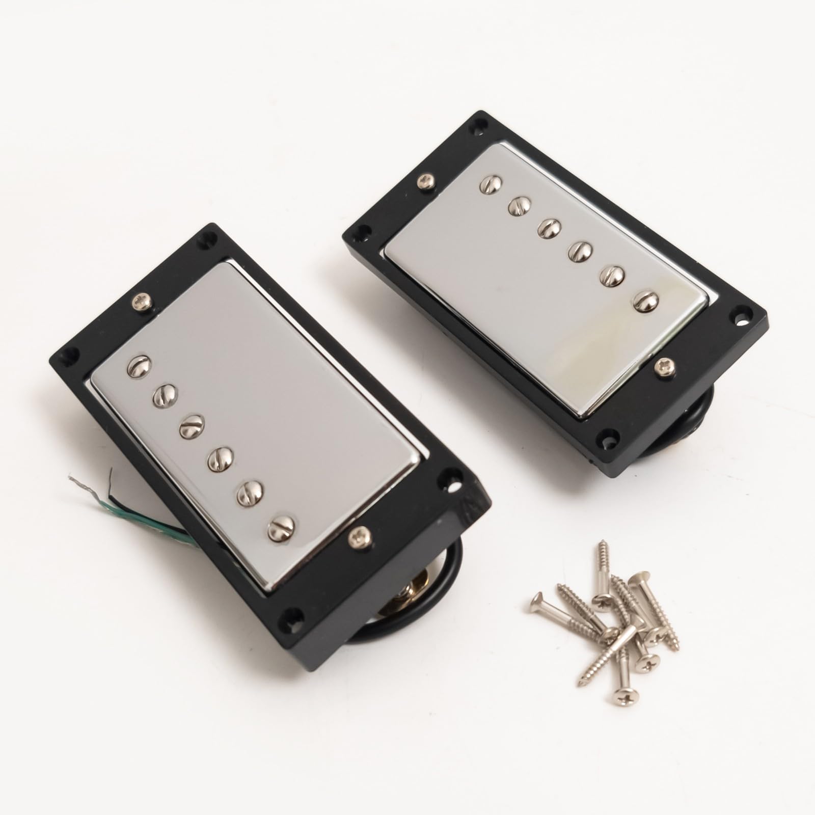 Humbucker-Tonabnehmer-Set für Gibson LP SG Gitarre, warmer 7,5 K Hals + kräftiger 15 K Steg-Keramik-Magnet, kompatibles Upgrade für E-Gitarre, 2V2T Verkabelung (Chrom BK 2V1T Kabelbaum-Set)