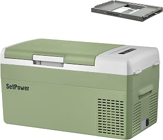 Setpower FC20 Portable 12v Refrigerator with Slide, -4℉-68℉ Fast Cooling Car Refrigerator, 20L/21Qt Car Fridge Portable Freezer with 12/24V DC and 110/240V AC, Electric Cooler (Green)