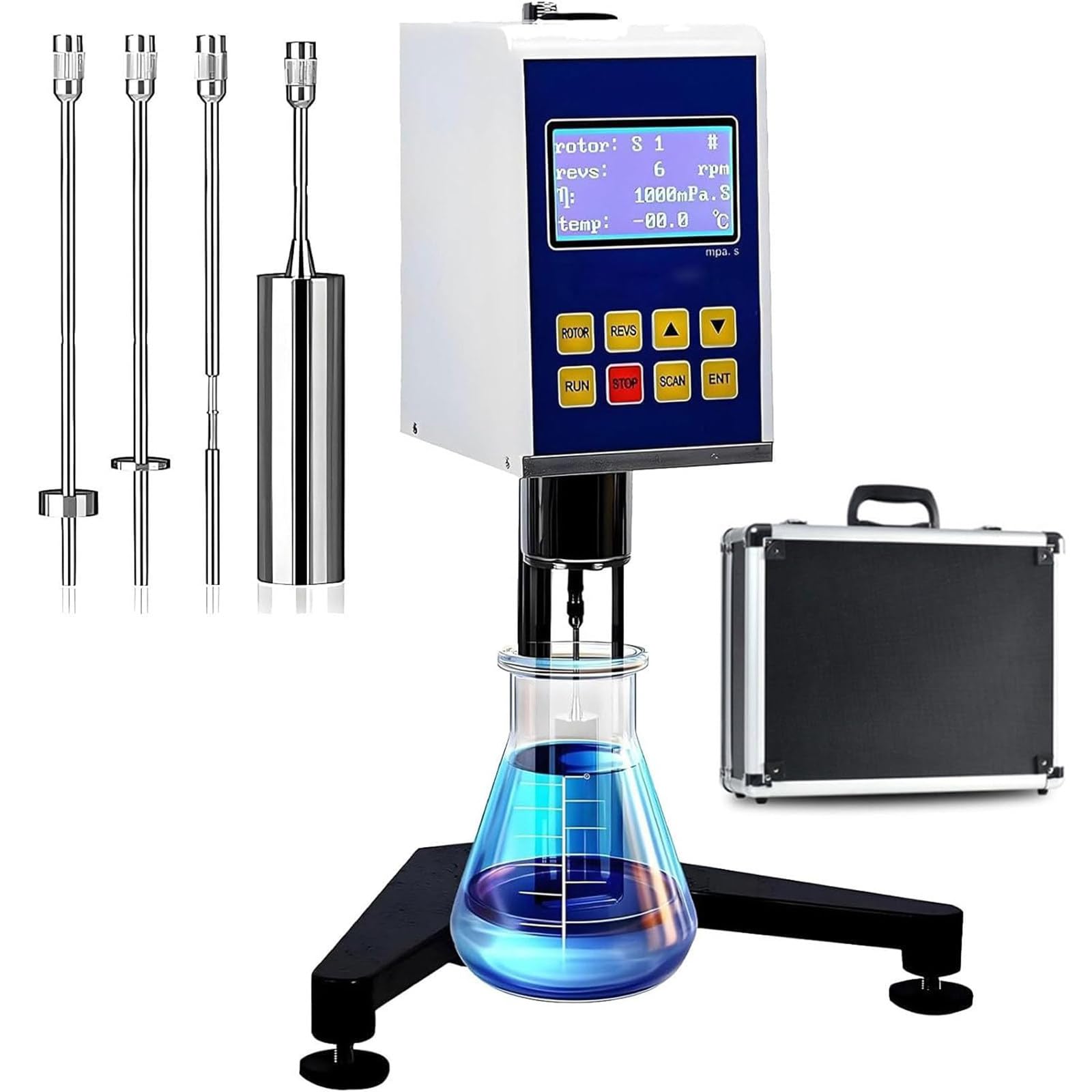 Viscosímetro digital giratorio con 4 rotores, 6~60 RPM, 1-6.000.000 mPa, pantalla LCD, para tintas, pinturas, recubrimientos, adhesivos, grasas