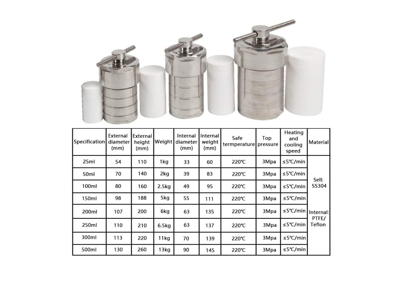 100ml Hydrothermale Autoklav Reaktor gefäß wasserkocher mit PTFE Kammer Hydrothermale Synthese