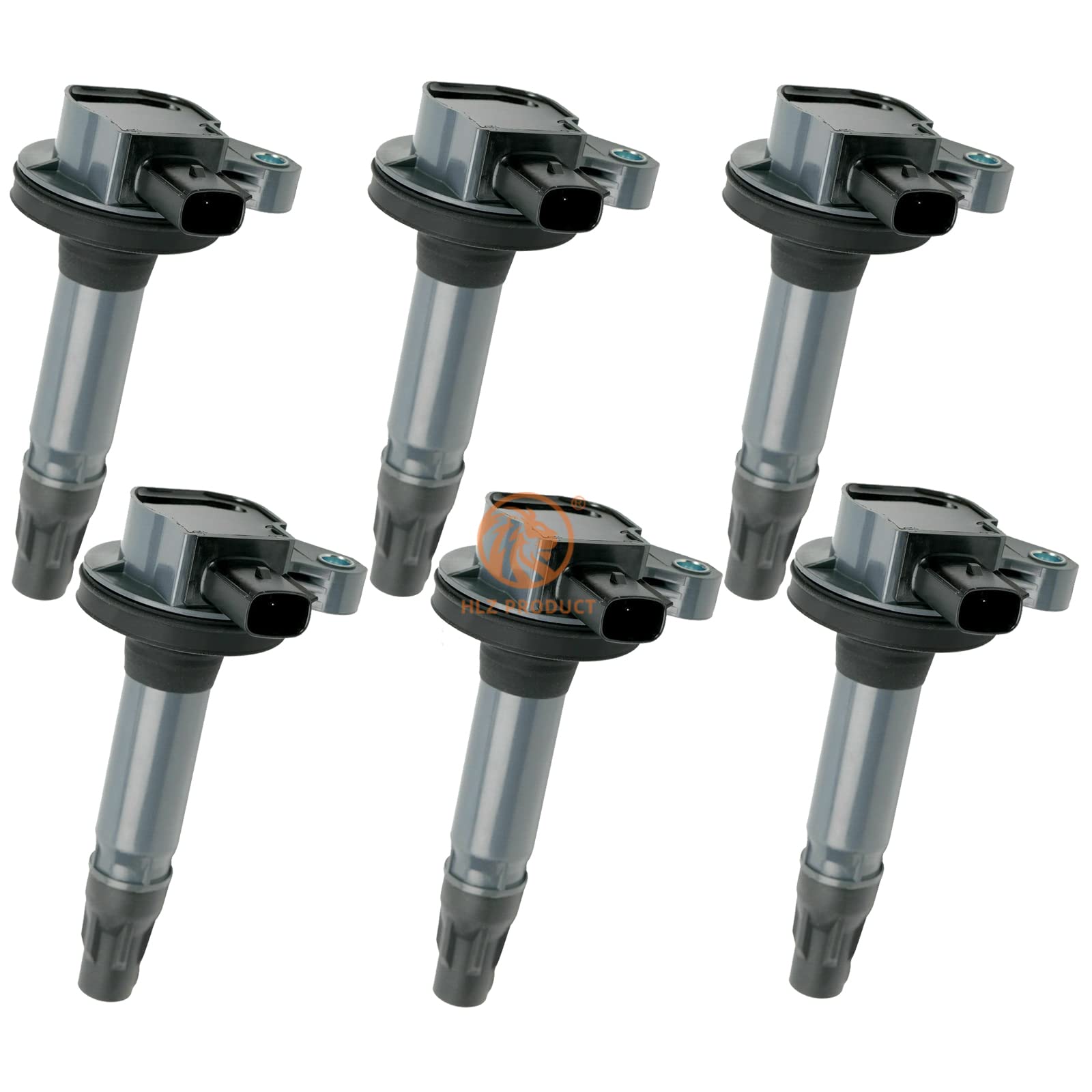 HLZ PRODUCT Ignition Coil Pack Set of 6 with 2 Pins Compatible with Ford Lincoln Edge Flex F150 Explorer Fusion Mustang Taurus MKS MKX MKZ 3.5L 3.7L V6 Replacement for UF553 C1652 7T4Z12029E