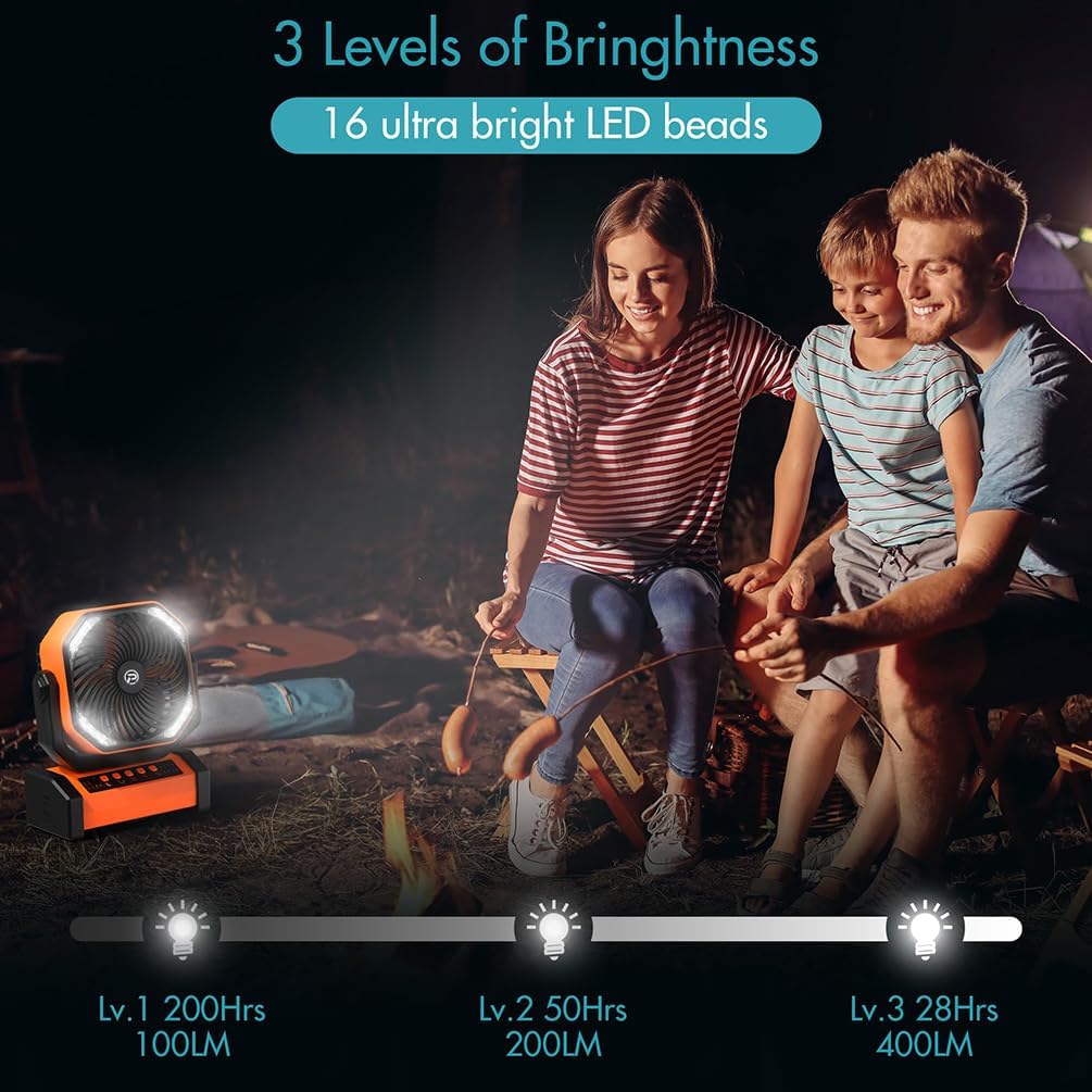 Wentylator Campingowy 20000 Mah, Z Lampą Led I Pilotem, 4-stopniowa Regulacja Prędkości, Do Użytku Na świeżym Powietrzu I W Pomieszczeniach, Trwały Materiał Abs