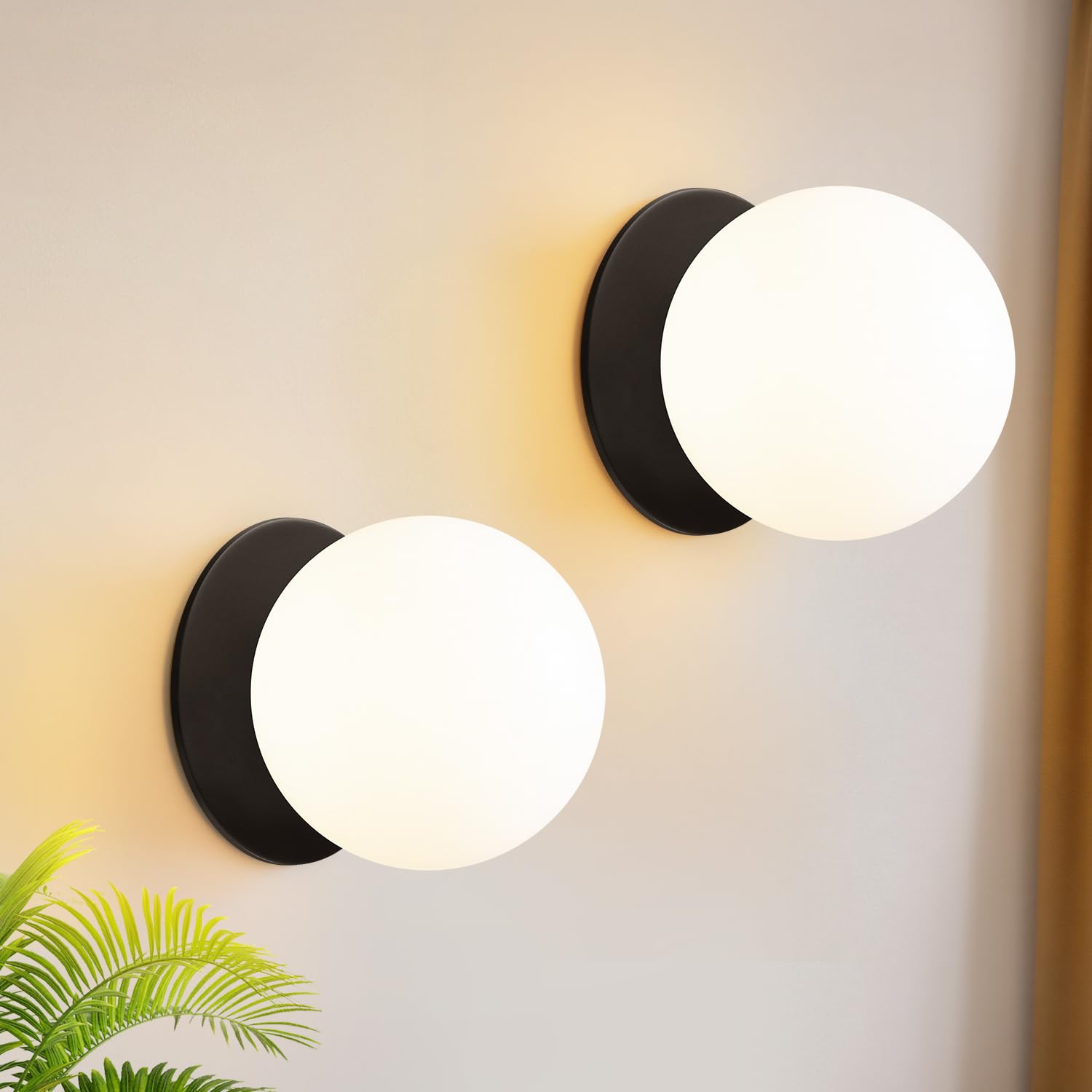 Photo 1 of Meybiok 2 Pack Modern Matte Black Wall Light Fixtures, Mid-Century Globe Glass Wall Sconces Set of Two for Bathroom Mirror, Living Room, Hallway, Entryway (Bulbs Not Included)