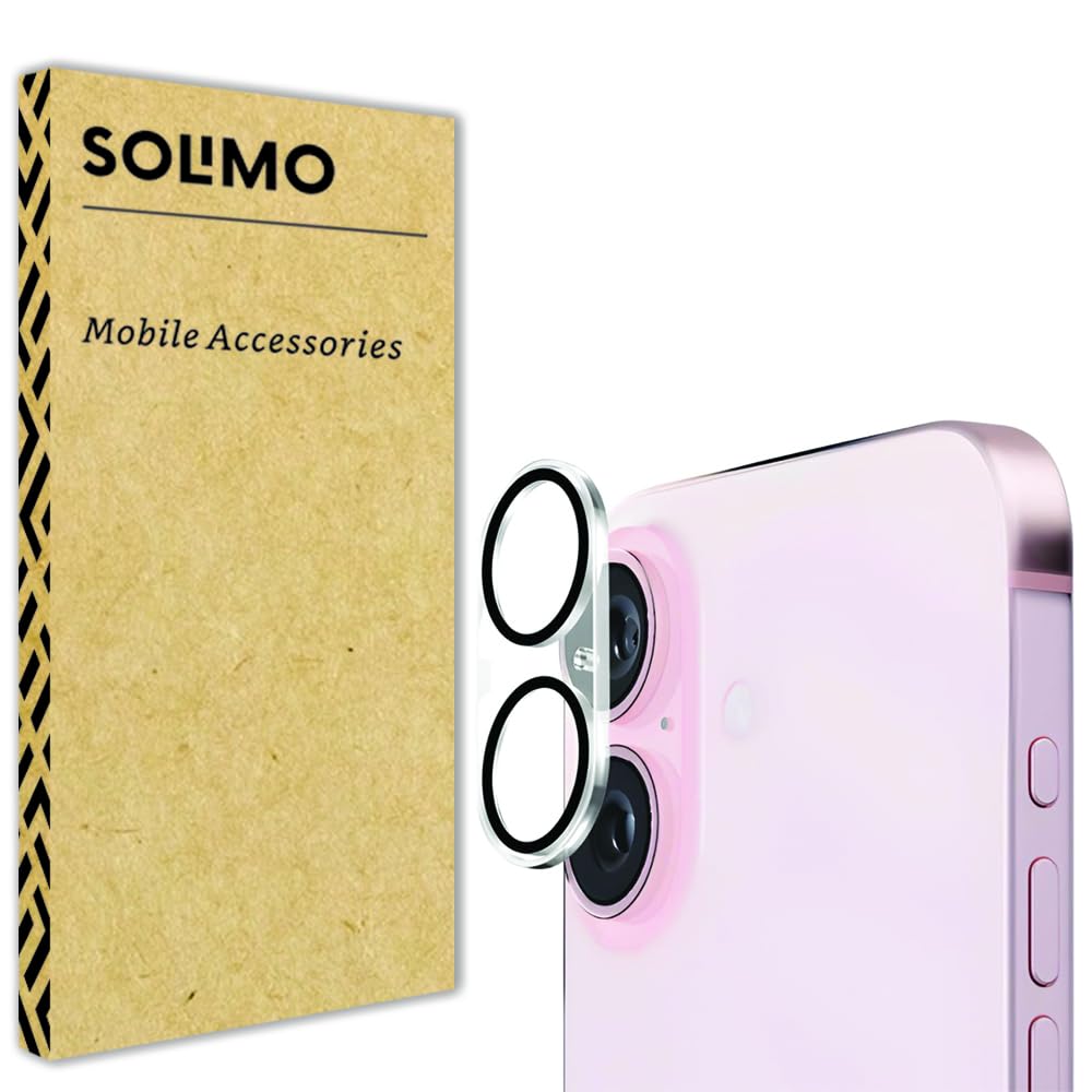 Amazon Brand - Solimo Tempered Glass Camera Lens Protector for iPhone 16 | 9H Rated Hardness | Aviation Aluminium Camera Protection | 99.99% Transparent