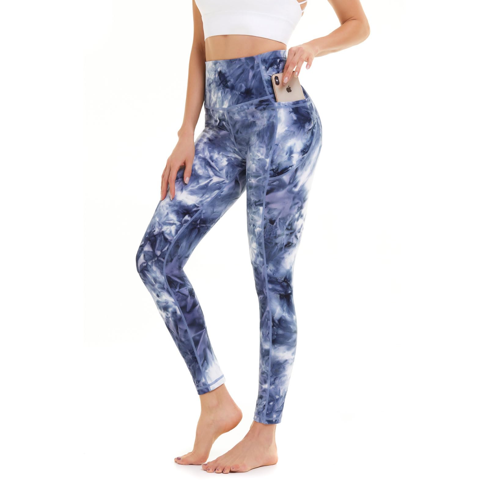 AMYTIS Damen Sport Leggings Yogahose High Waist mit Taschen Fitness Stretch Blickdicht Lang Gym Handytasche