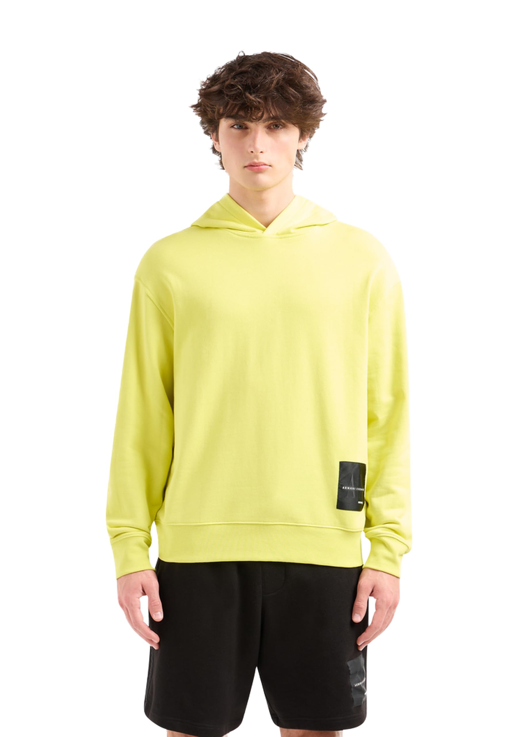 A | X ARMANI EXCHANGE męska edycja limitowana kolekcja Mixmag logo naszywka pulower bluza z kapturem bluza z kapturem, Żółta śliwka, M