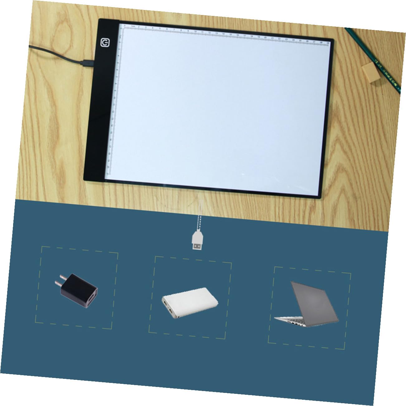 Healeved Tavoletta Luminosa LED A4 Ultra Sottile in Acrilico con Luce Sana, Scrivania per Disegno Professionale, Dotata di Stencil con Scala e Cavo USB per Pratica Artistica