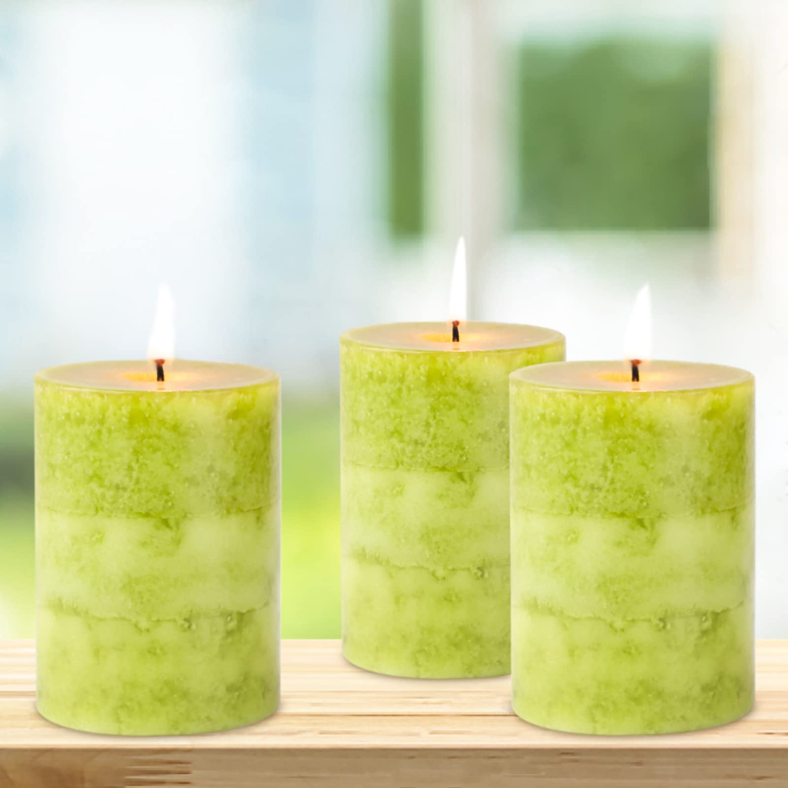 Juego de 3 velas de pilar verde perfumadas de salvia de 3 x 4 pulgadas, aromaterapia, combustión limpia, sin goteo, para mesa de comedor, bodas, vacaciones, decoración del hogar