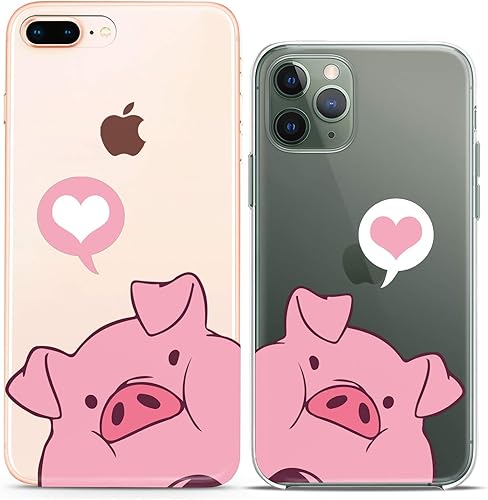 Cavka Fundas a juego para parejas compatibles con iPhone 16 15 14 13 12 11 Pro Max Mini Xs X 6s 8 Plus 7+ Xr 10 SE 5 Pink Coon Pigs Kawaii Funda de
