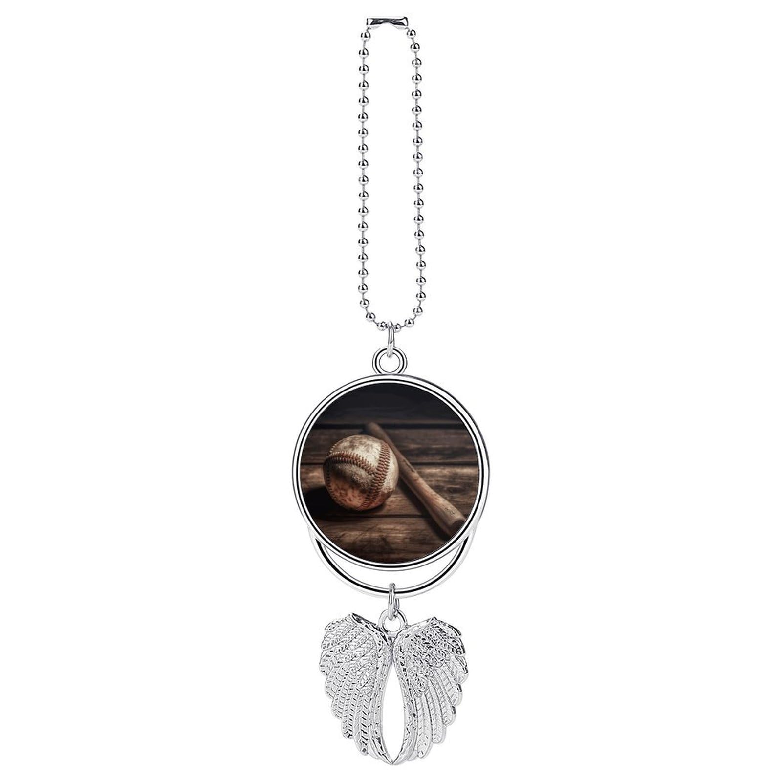 Baseball on Wooden Car Pendant Rear View Mirror Hanging Ornament Auto Metal Charm for Aesthetic Interior Decor. Lucky Car Accessories Cute Funny Hanging Decor for Car Truck