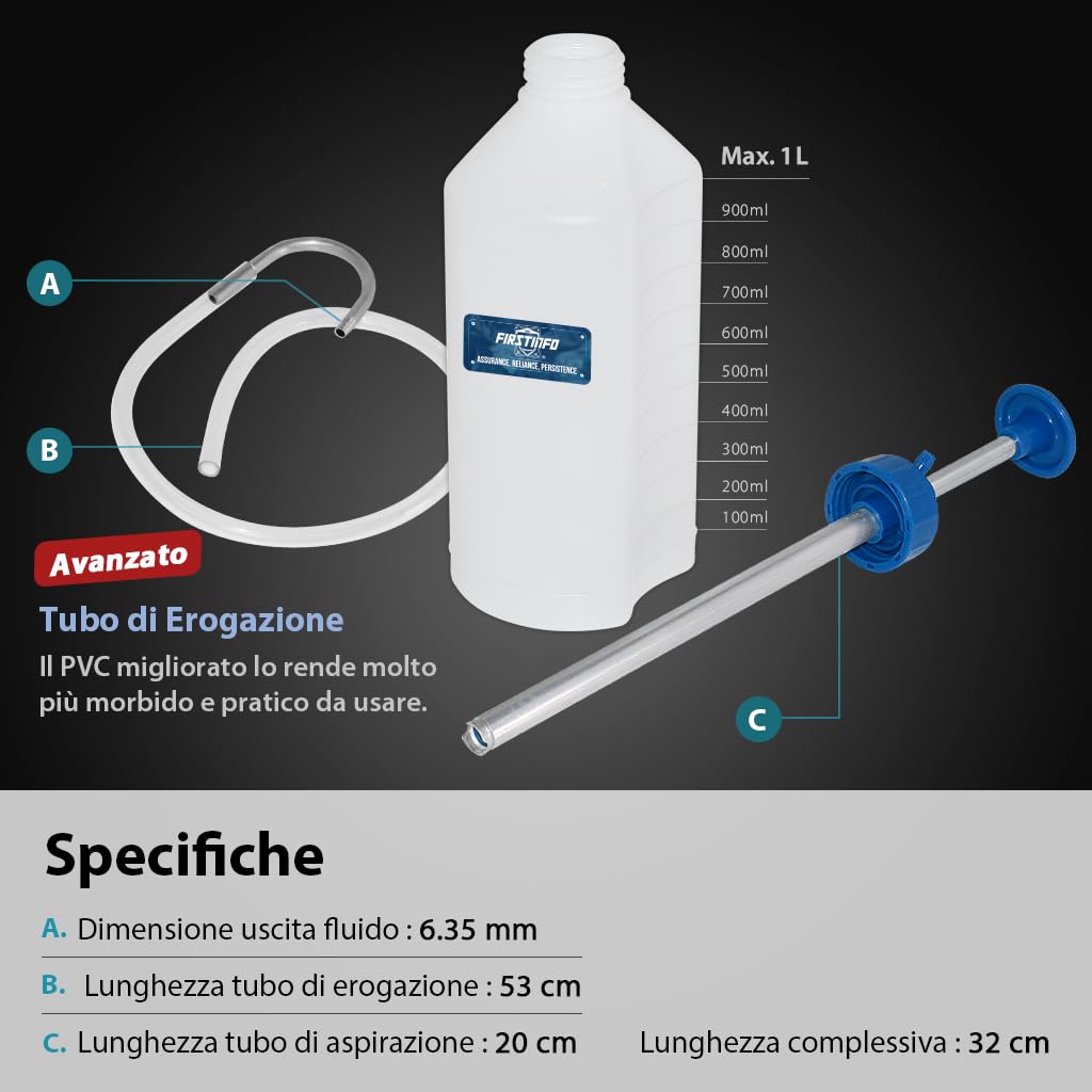 FIRSTINFO A1122 | Pompa olio multiuso 1 L | Manuale, per lubrificazione, cambio olio e manutenzione veicoli