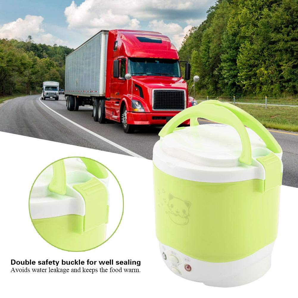 Olla arrocera para coche, Olla Arrocera de Viaje, 24V 100W 1L Olla arrocera multifuncional portátil eléctrica vaporizador de alimentos para el hogar, automóvil, camión, uso al aire libre(verde)