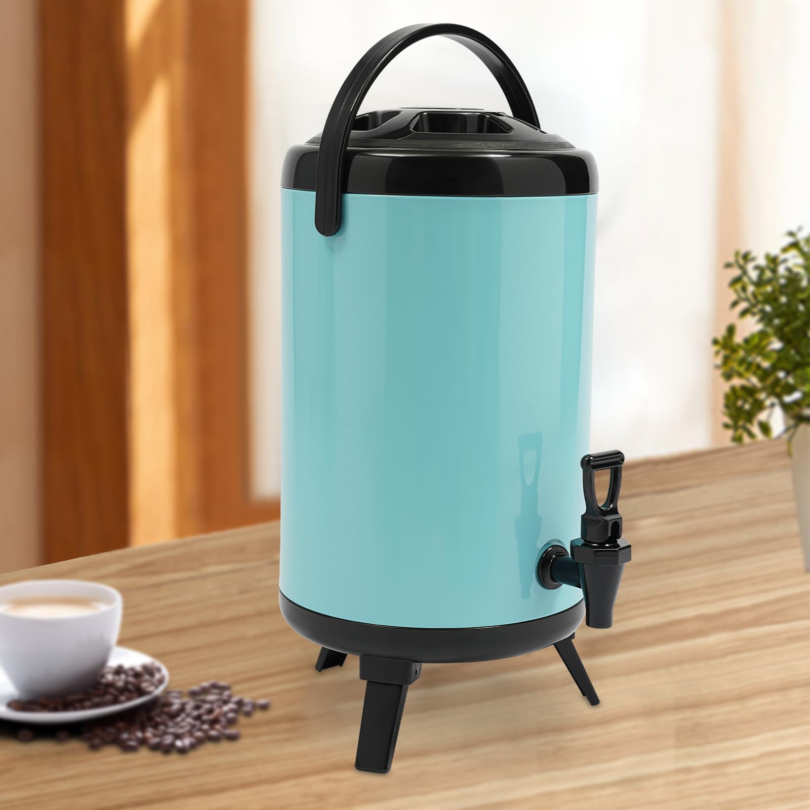 Dispenser per bevande in acciaio inox, 10 l, dispenser per bevande calde e fredde, in acciaio inox, con rubinetto, contenitore isolato, in acciaio inox, per caffè, acqua, succhi di frutta, latte