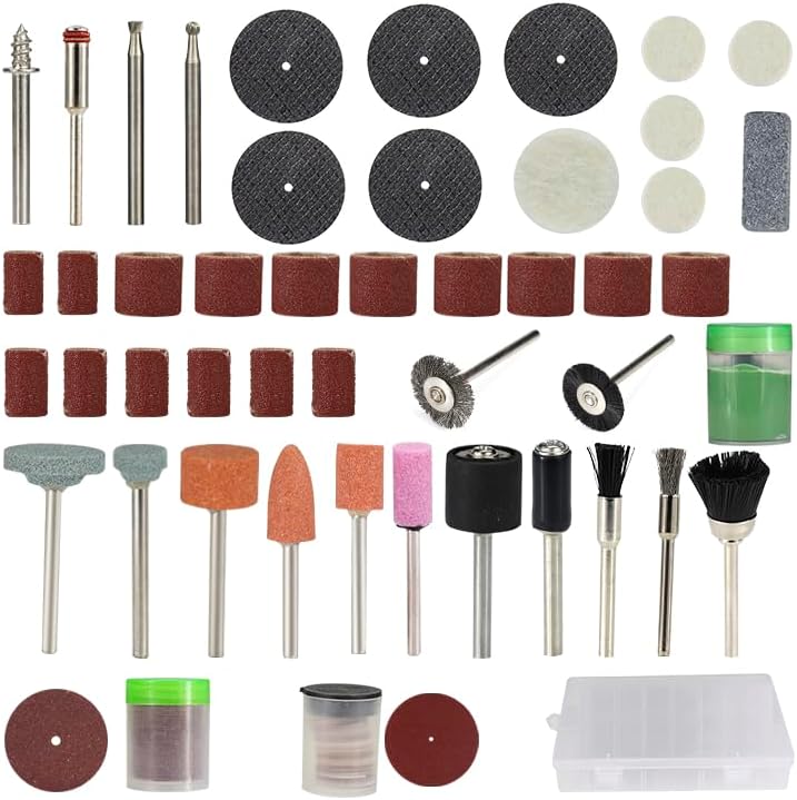 Kit de accesorios de herramientas rotativas de 105 piezas, vástago de 18 pulgadas (0.125 in), tambor de lijado, disco de corte de hierro, molienda,
