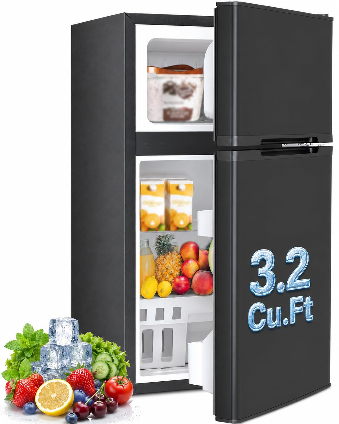 Kismile 3.2 Cu.Ft Mini Fridge with Freezer, Compact Refrigerator, Black