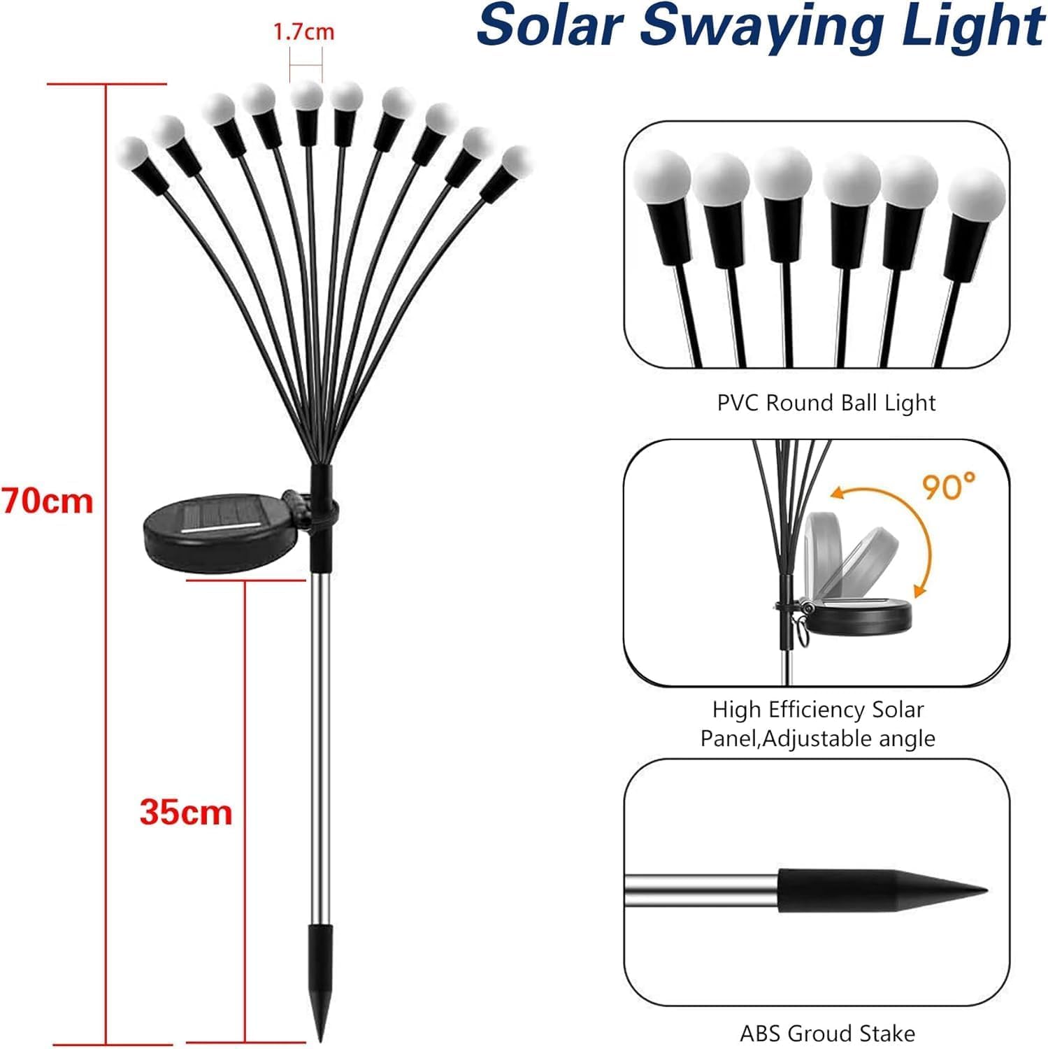 Luces Solares Luciérnaga Exterior Jardín, 4 Piezas 10 LED Lámparas Solares Oscilantes con el Viento, Luces Solares Impermeables IP65 Decoración para Patio, Césped, Balcón (Blanco Cálido)