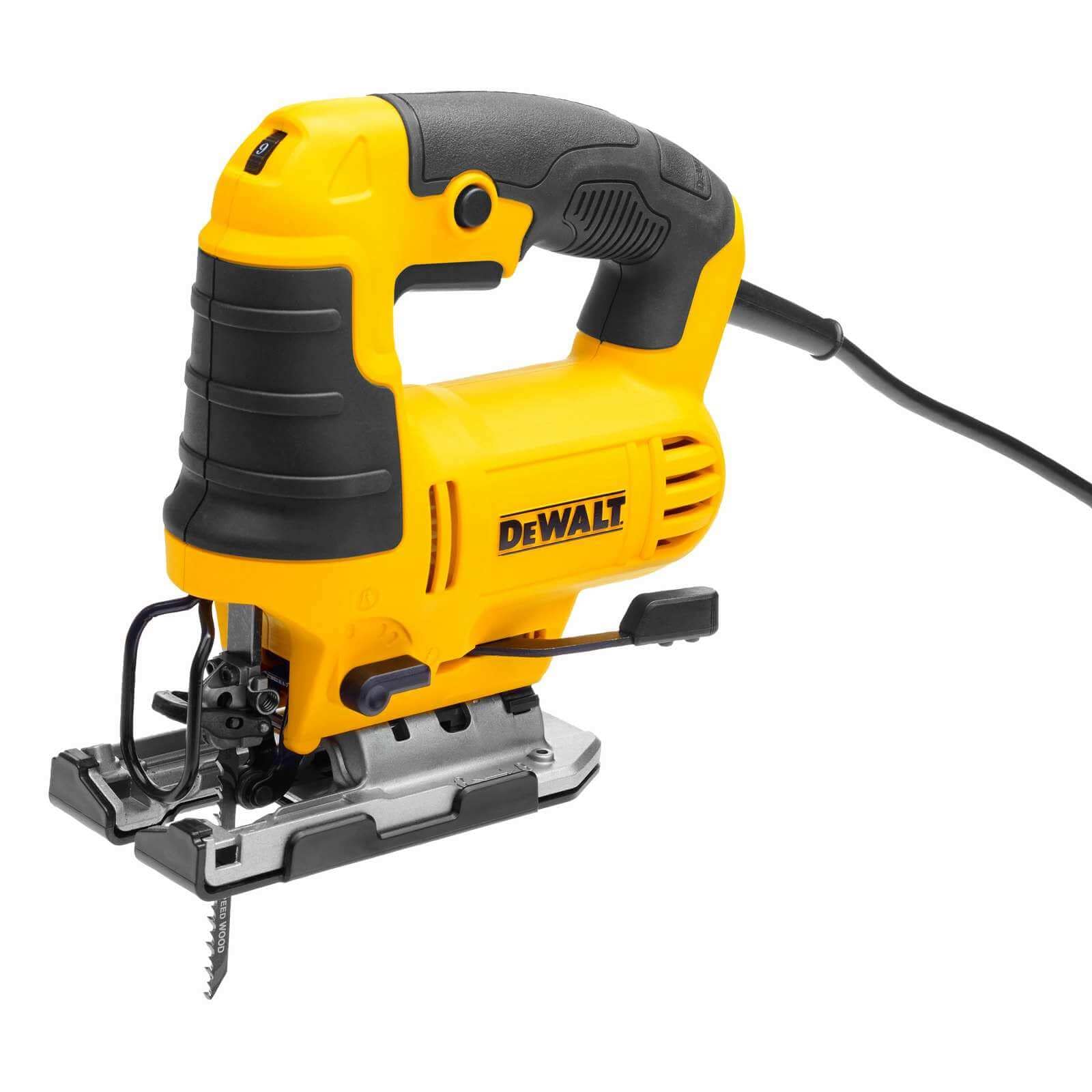 DEWALT650 Watt Pendulum Stroke Jigsaw DWE349 (Triple Pendulum Stroke, with Blowing Device, Robust Aluminium Sawshoe, Tilt Angle Adjustable, Tool-Free, Includes Saw Shoe Protection Pad and Jigsaw