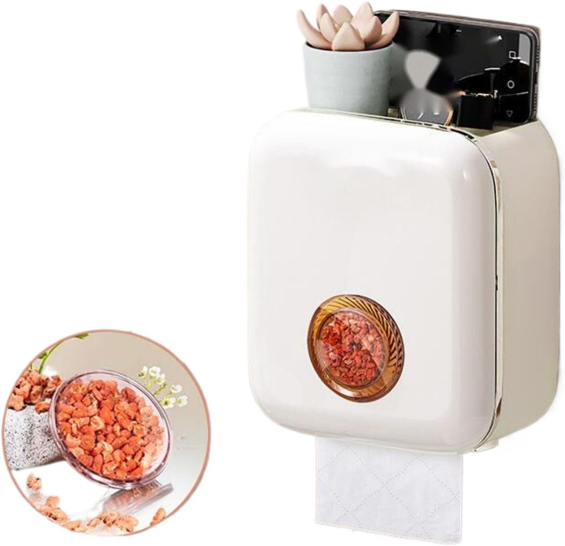 卫生间厕纸盒厕所盒抽纸盒卫生纸置物架 Under Sink Storage for Kitchen Bathroom Cabinet,卷纸防水壁挂式免打孔-白烫银【送1个】