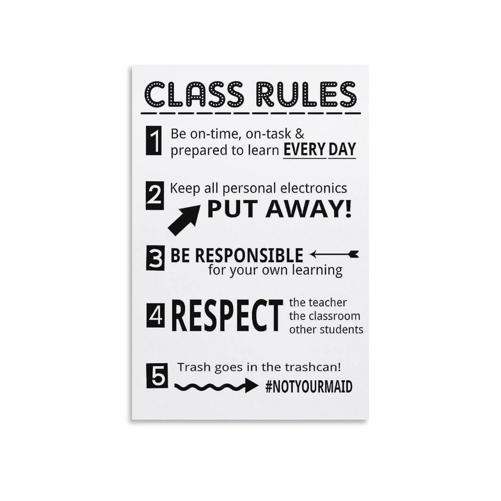 LLBOGRGGN Middle School Class Rules Poster, Classroom Expectations Sign for Behavior, Teacher Resources(Unframed,16x24inch(40x60cm))