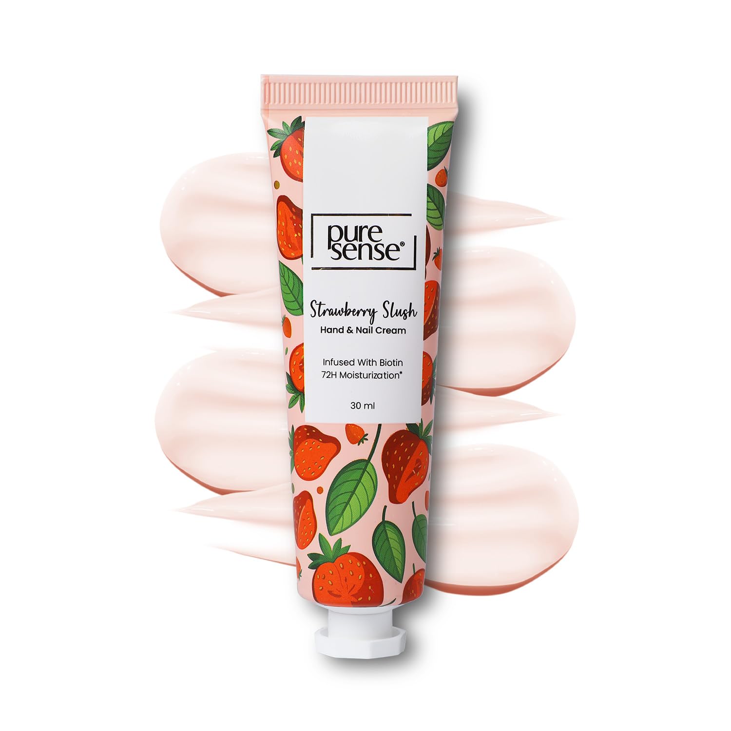 PureSense Strawberry Slush Non Sticky Hand and Nail Cream Infused with Biotin | Glycerin | Niacinamide for 72hr Nourished | Moisturized Skin and Nails for Men and Women 30ml