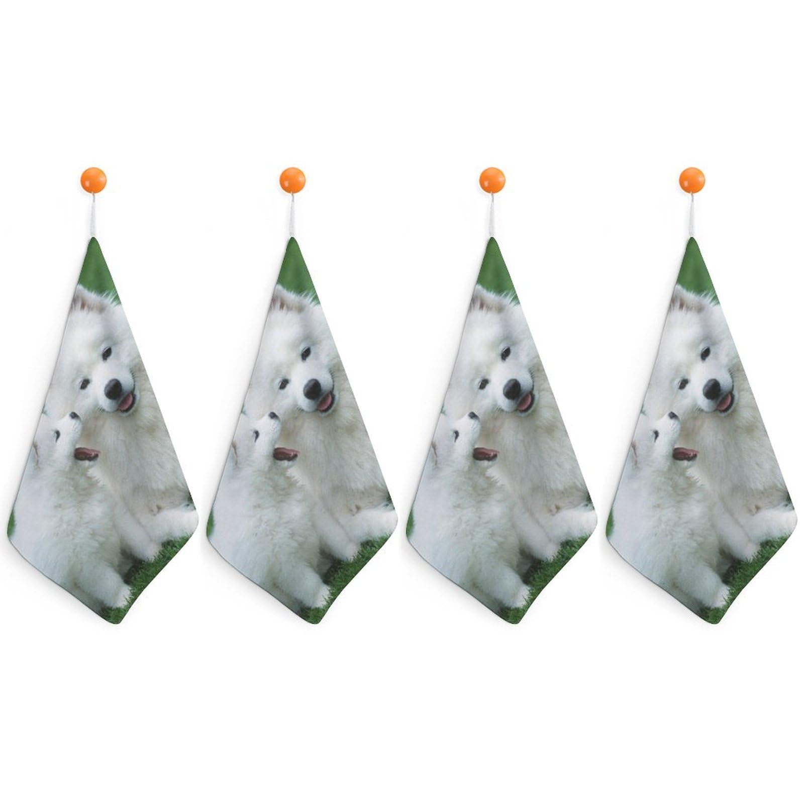 LWORZIIB 4 Piece Hanging Hand Towels, Samoyed Dog Small Dry Hand Towel for Kitchen Bathroom