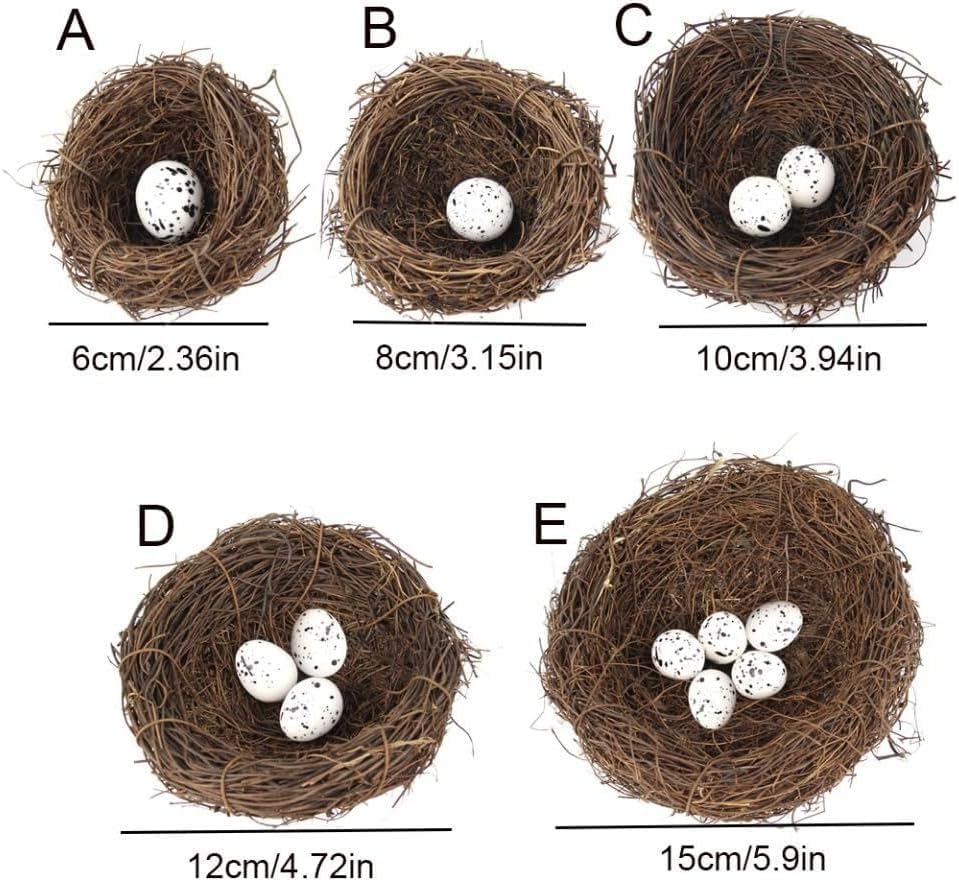 Image of A Set Artificial Bird Nest, Bird Nest with Artificial Bird Eggs, Country Style Simulation Twig Nest for Handmade Easter Rattan Nest Easter Supplies Birdcage Accessories（2.36in）