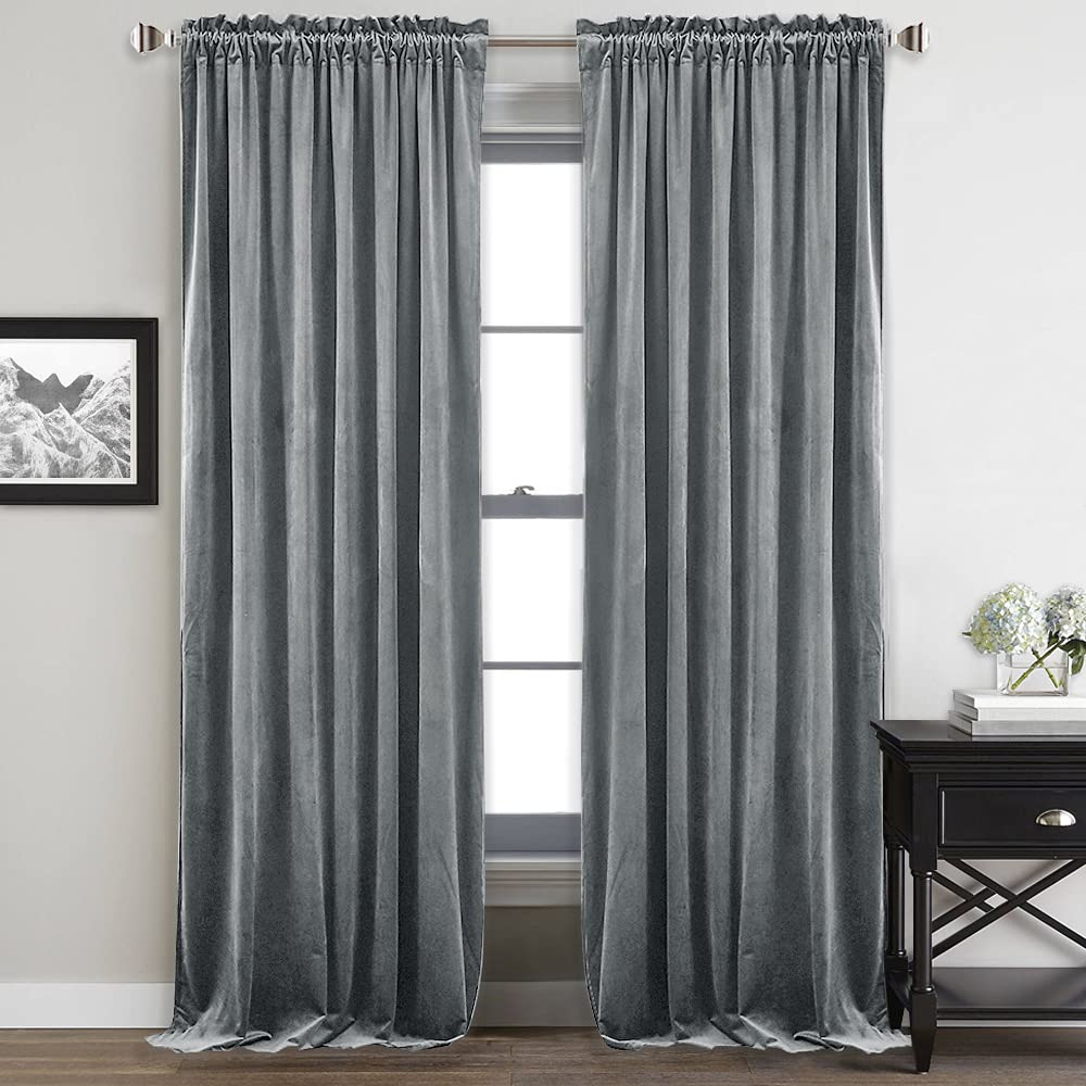 StangH Grey Curtains 108 inches Extra Long Light Blocking Door Curtains Soft Velvet Bedroom Window Curtain Panels for Villa/Hospital/Office, W52 x L108, 2 Panels — image 1