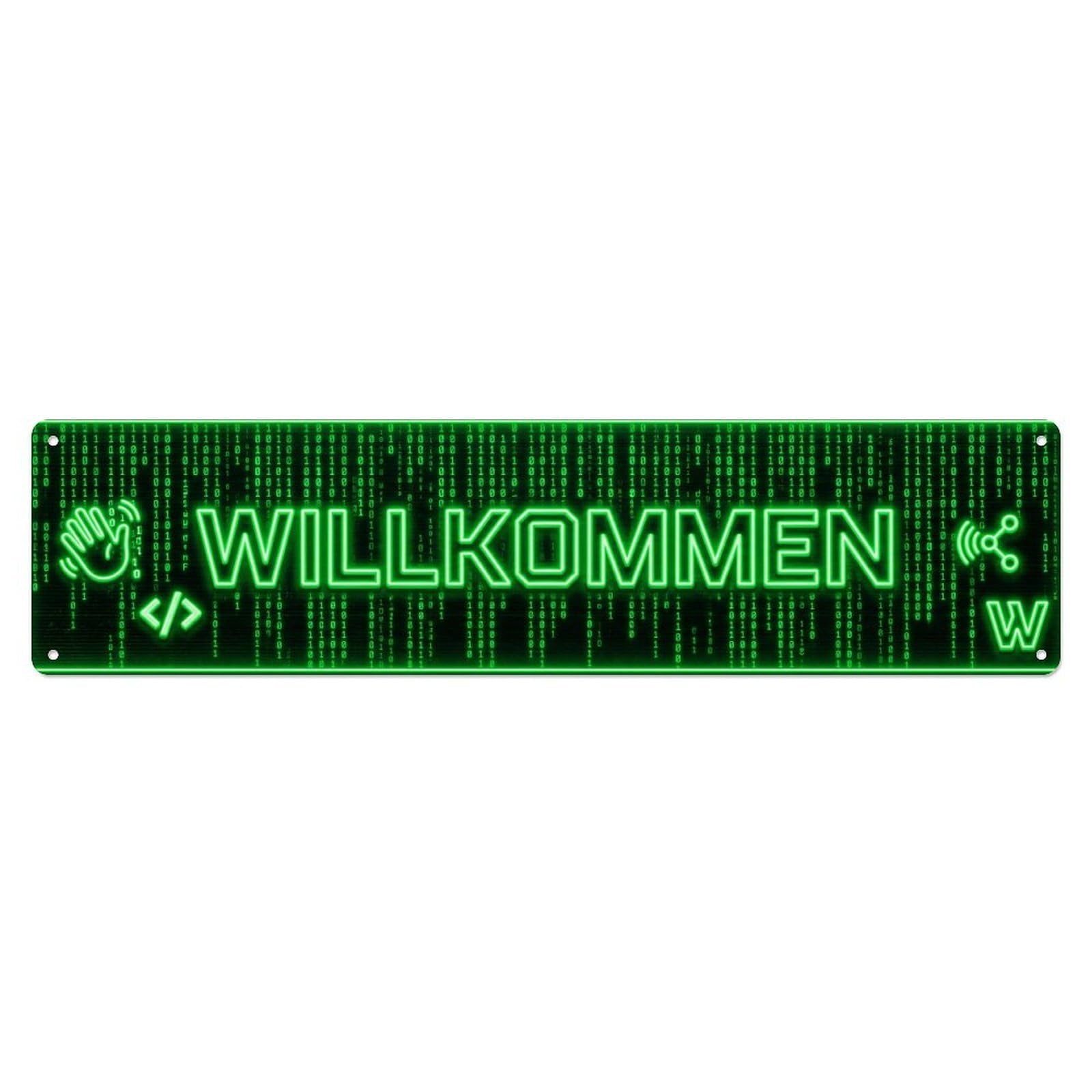 Neon Binary Code Matrix Digital Welcome Metal Tin Sign