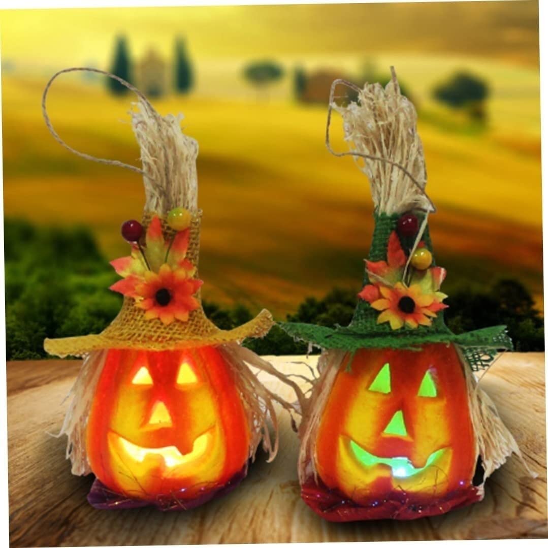 Latarnia na Halloween 2 Szt. Latarnia Z Dyni Na Halloween Migająca Lampka Dekoracyjna Pianki Dyniowej Rekwizyty Ozdoby Do Przechowywania Dekoracja na Halloween