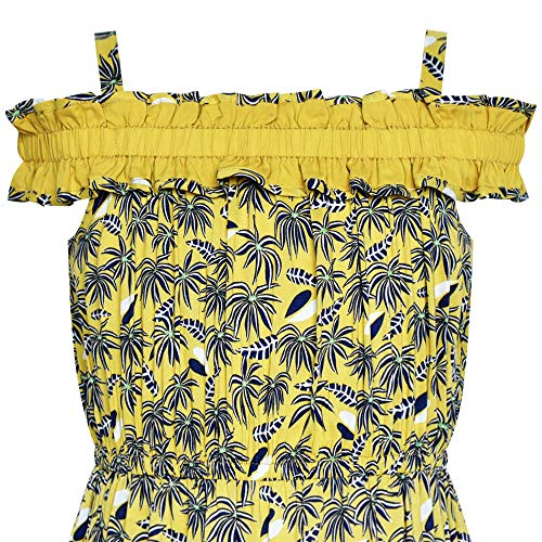 Sunny Fashion Girls Dress Blue Dot Cold Shoulder Polynesia Summer Size 7-142