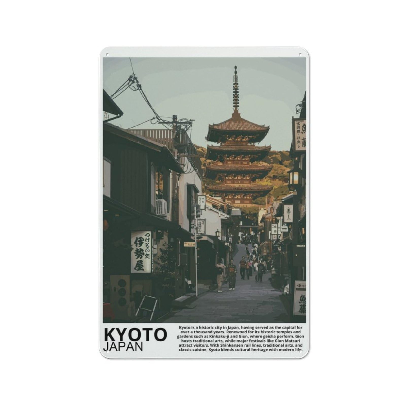 Junmoney Kyoto Japan Tin Wall Plaque 30X20cm With For Hobby Room Or Studio, For Updating Hobby Room And Studio After Moving