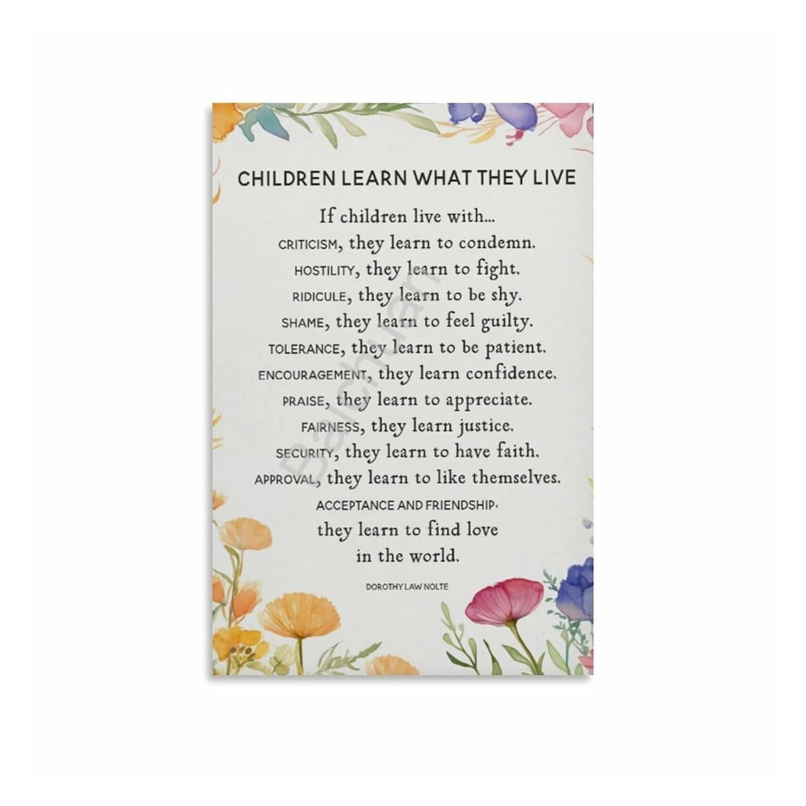 MQXFCZUX Learn What They Live Parenting Poem Metal Sign Inspirational Quote for Nursery or Playroom Wall-Art 8 X 12 in